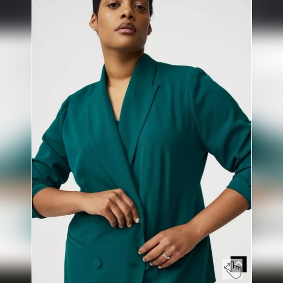 NWT Teal Studio Relaxed Double-Breasted Crepe Blazer - Picture 4 of 10